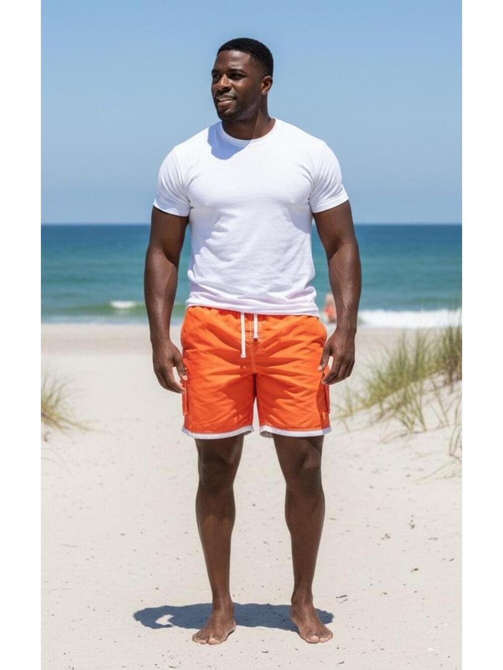 InGear Est 1990 Men's XXL Swim Trunks Orange White Cargo Pockets NWT MS1 RDORG